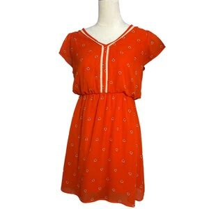 MAISON JULES Red Mini Dress Heart Pattern Cap Sleeve Lined Women’s Size Small